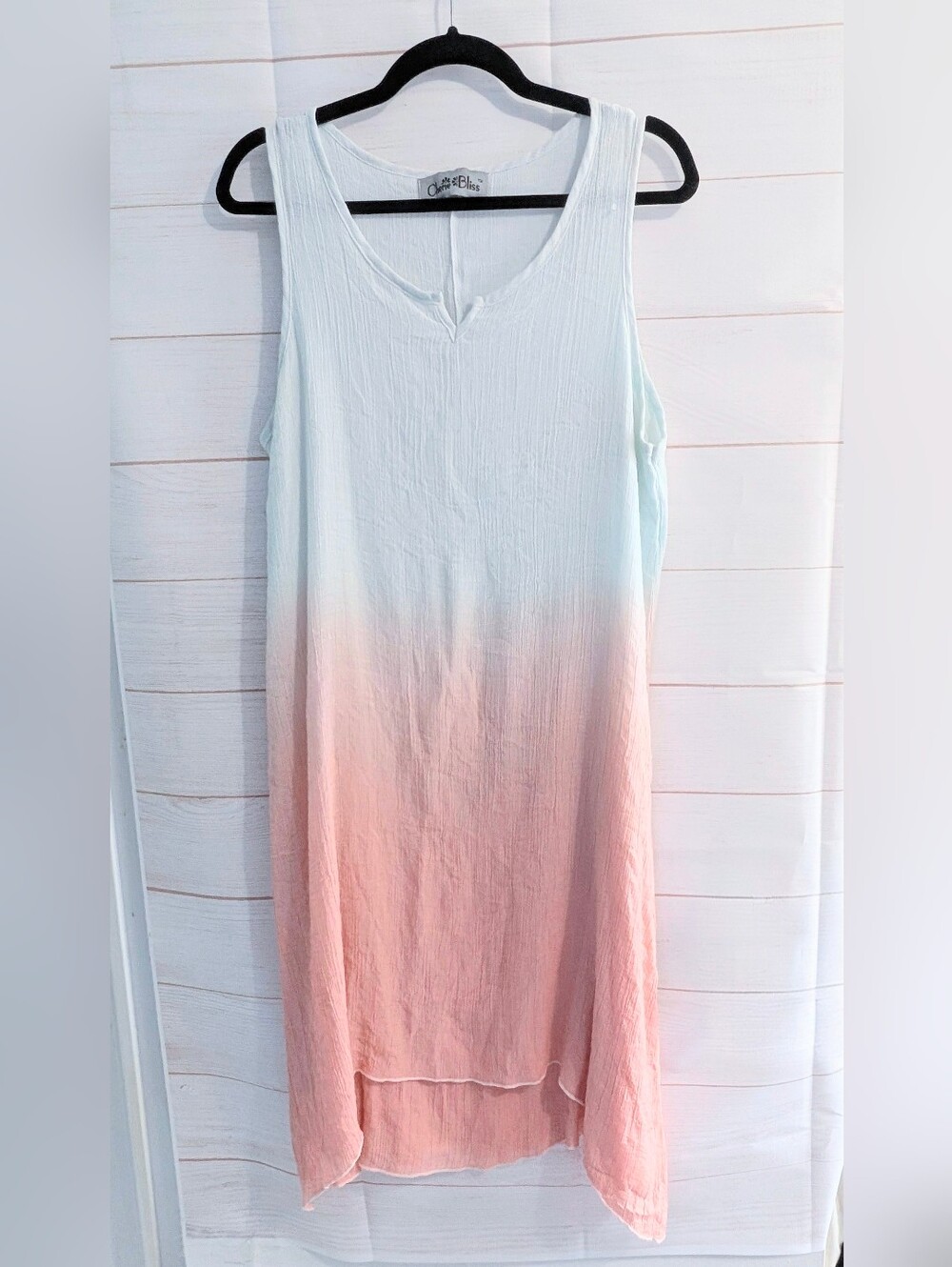 Cherie Bliss Ombre Sleeveless Gauze Shift Dress in Ice Blue to Coral 🪸 Size L